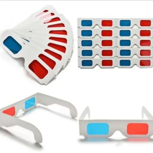 50 Pairs 3D Paper Glasses, Red and blue Lens in White Frame Anaglyph Cardboard for Movies - Folded in Protective Sleeve