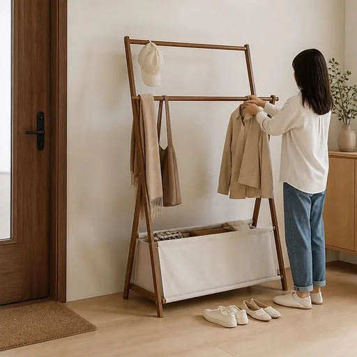 100x155cm Dark Wood Clothes Rail Garment Rack with Freestanding Storage Shelf