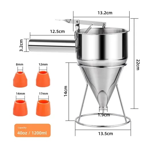 Stainless Steel Pancake Batter Dispenser, Funnel Dispenser with Stand for Baking Pancake Batter Dispenser, Multi-Caliber Stainless Steel Funnel Cake Dispenser