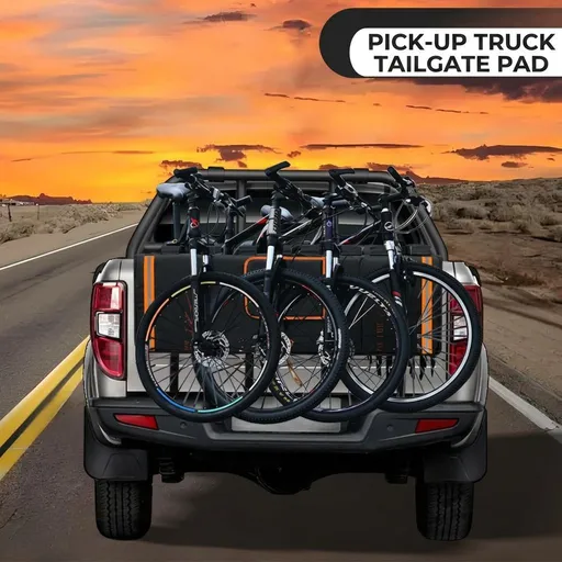 Heavy-Duty Pickup Tailgate Bike Pad with Oxford Fabric and EVA Cushioning – Secure Bicycle Transport for 1, 4, or 5 Bikes, Easy Installation, Camera-Compatible, and Tool Storage Friendly for Road Trips and Outdoor Adventures. (Square block type‑fits