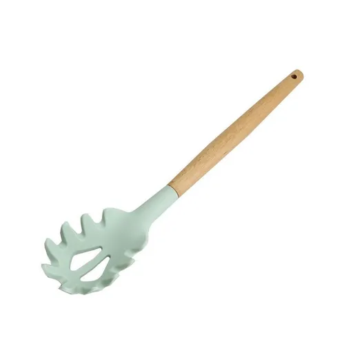 Silicone Spaghetti Spoon, Pasta Fork, Pasta Spoon with Wooden Handle, Spaghetti Server for Cooking, BPA Free, Mint Green