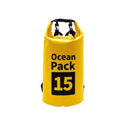 Ocean Pack Waterproof Dry Bag, 15L Double Shoulder Strap, 500D PVC Waterproof Sack for Kayaking, Swimming, Fishing, Camping, Outdoor Travel, Floating Dry Storage Bag(Yellow)