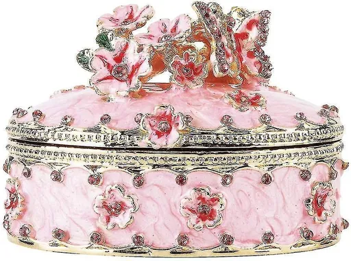 Crystal Trinket Jewelry Boxes Hinged,hand-painted Pink Flower Butterfly Pattern Jeweled Box For Girls