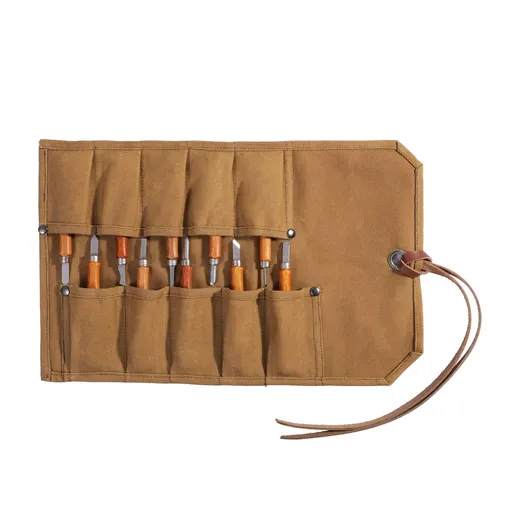 1 pcs Tool Roll, Heavy Duty Small Tool Bag Tool Pouch for Chisels, Hammers, Gouges Palm Tools (Khaki)