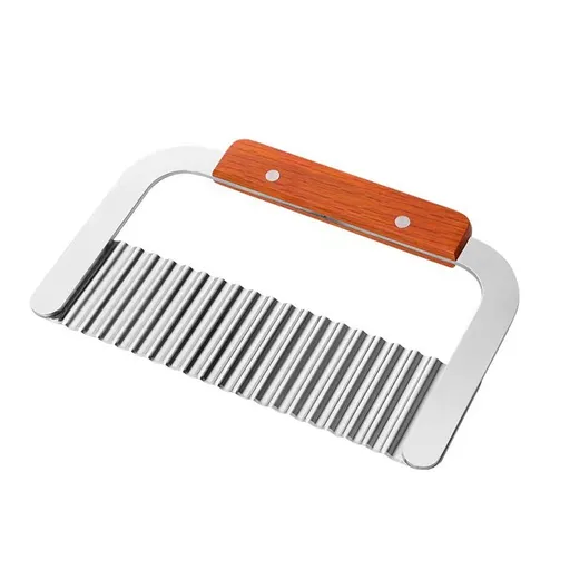 Crinkle Cutter Stainless Steel Potato Slicer Heavy Duty Wavy Crinkle Cutting Chopping Tools with Wooden Handle for Carrot Veggies