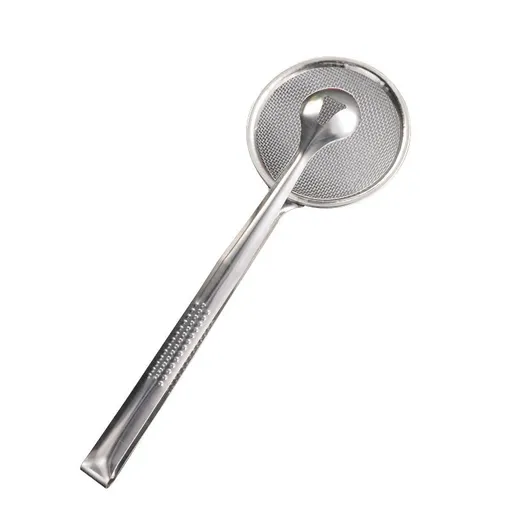 2 in 1 Stainless Steel Fine Mesh Strainer With Clip Tongs Oil Filter Spoon Multi-functional Reusable BBQ Filter Clamp Strainer