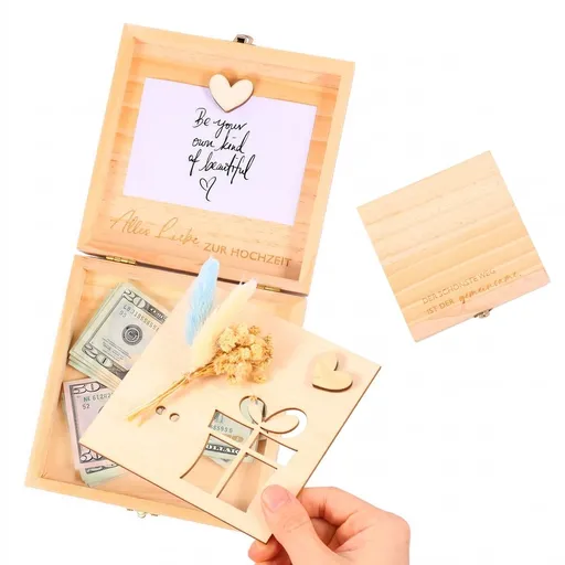 Wood Storage Boxes, Dual Value as Present and Memory Keepsake, Magnetic Lid for Integrated Custom Displays, for Bride and Broom 5.5x5.5x1 in