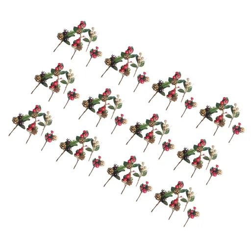 Artificial Flowers Red Berries Pine Cones for Gift Package Plastic Dried Flower Card Accessory for Wedding Party Decorations 24 Sets