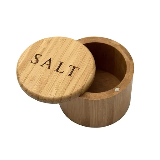 Totally Bamboo Salt Cellar Bamboo Storage Box with Magnetic Swivel Lid, 6 Ounce Capacity, "Salt" Engraved on Lid