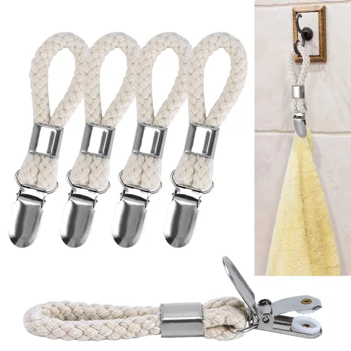 6 Pack Hanging Tea Towels Clip,Metal Kitchen Towels Clips with Hanging Loop Cloth Hook Clip Hangers for Home Kitchen Bathroom