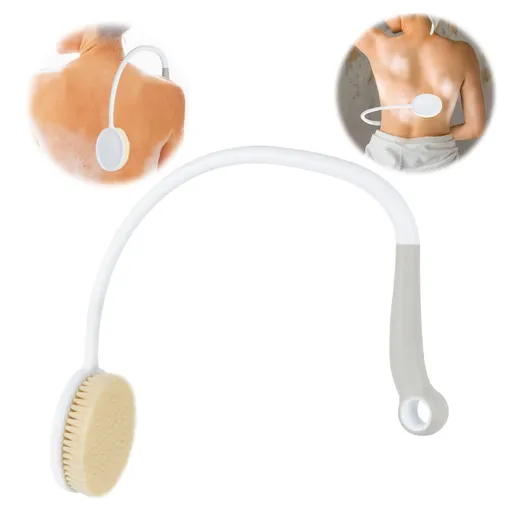 Bath Brush Long Handle for Shower, Curved Back Scrubber for The Elderly, Disabled, Limited Mobility, U-Shaped Body Shower Brush