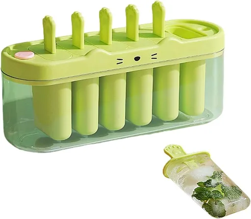 Silicone Popsicle Molds, 6 Cavities DIY Ice Cream and Dessert Making Tool for Cold Drinks, Green, 22.5 x 8.5 x 7.5 cm