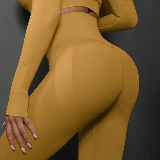 Size M Yellow Seamless High-Waisted Yoga Pants for Women - Lift Workout Leggings for Running, Gym, and Fitness