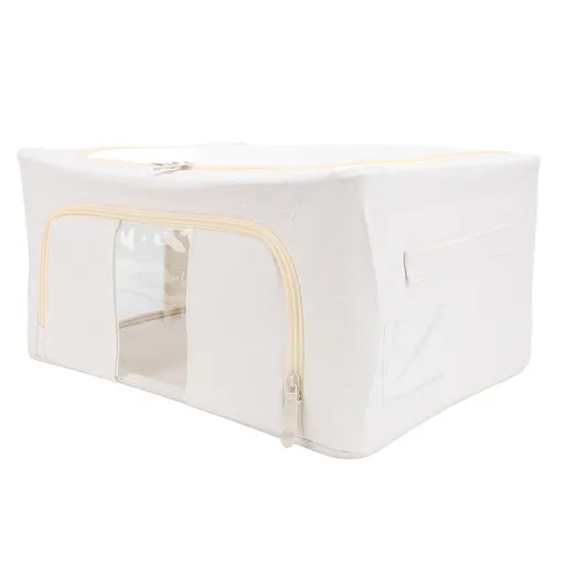 Fabric Storage Bins Multipurpose Large Capacity Foldable Thickened Cotton Linen Steel Frame Clothes Storage Bins Fabric Closet Boxes 66L 50x40x33cm / 19.7x15.7x13.0in