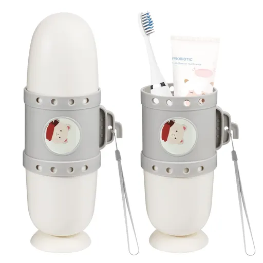 Toothbrush Travel Case, Removable and Portable 3 in 1 Toothbrush Holder Cup, Submarine Styling for Kids and Teens (White）