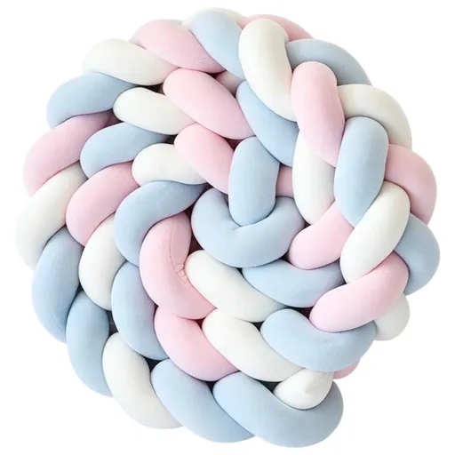 White & Blue & Pink 2M Nordic 3-Strand Hand-Braided Knot Long Pillow - Soft Plush Sofa Cushion, Room Decor for Bedroom & Living Room
