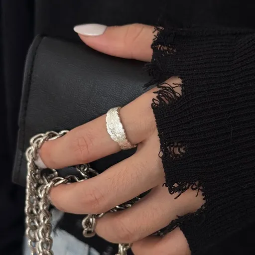JZ1220 Vintage Textured | Vintage Silver Retro Texture Ring | Halloween Retro Craft Gift | Fade Resistant Adjustable Vintage Textured Women's Retro Style Ring