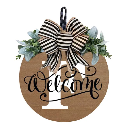 Initial Last Name Year Round Front Door Wreath, Welcome Sign Garland with Bow & Eucalyptus, Personalized Creative 26 Letter Farmhouse Wreath for All Seasons F
