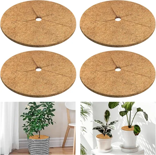 4pcs Coconut Fiber Mulch Ring Tree Plant Protector Mat, 11.8 Inch Natural Coco Coir Tree Mulch Ring Plant Pot Soil Cover, Tree Rings Disc Plant Cover for Indoor Outdoor Plants, Landscaping