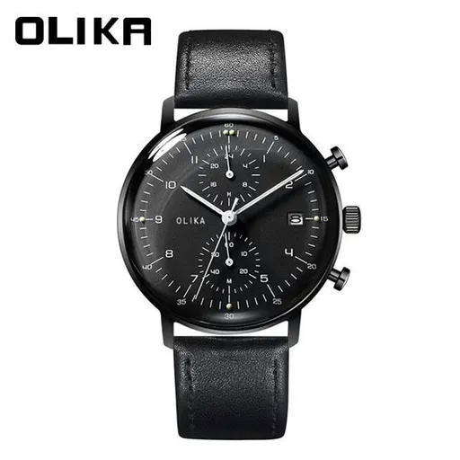 men's watch, ultra-thin watch, leather strap watch, luminous watch, waterproof watch, date calendar watch, curved glass watch, casual sports watch, OLIKA watch, men's fashion watch - Genuine leather strap with a black surface - Size Man