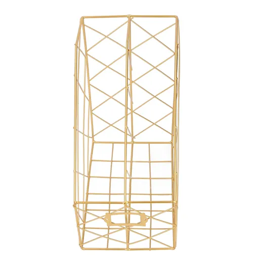 Desk Magazine Holder Simple Geometry Metal Space Saving Desk Magazine File Organizer for Document Folder 2 Compartments Gold
