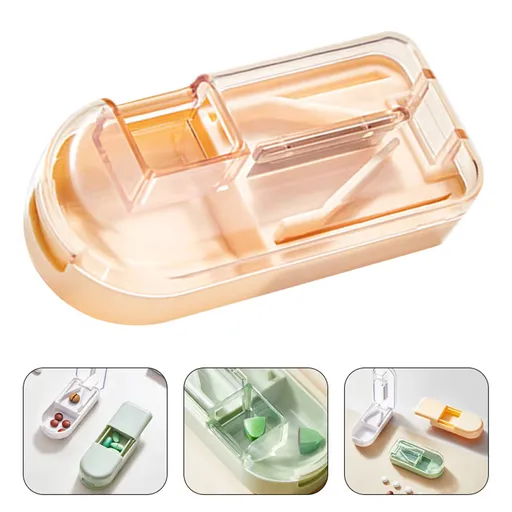 Pill Cutter Crusher Grinder Splitter with Storage Compartment 3 in 1 Portable 3.23" x 1.46" x 0.98" Apricot