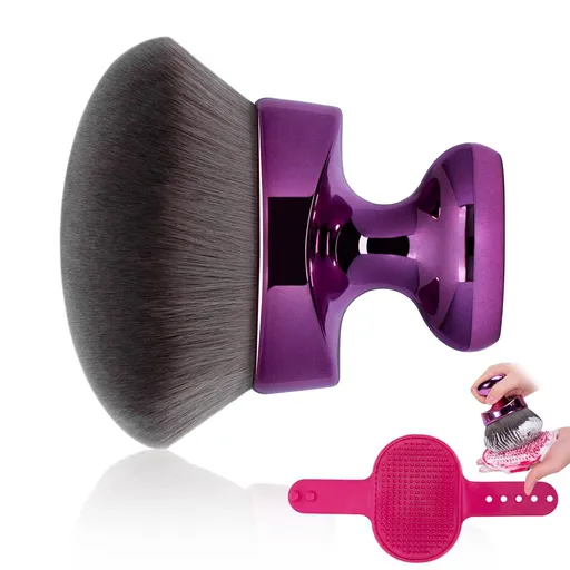 Blend & Blur Extra Large Body Kabuki Brush & Sel Tanner Brush - or Body Makeup & oundation - Blending Applicator or Sel Tanning - Durable Vegan Bristles - with Cleaning Mat (Purple -Mat)
