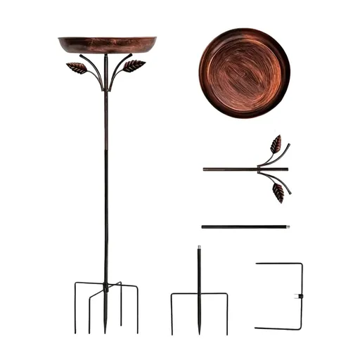Retro Iron Bird Bath and Hanging Bird Feeder for Garden Decor, Vintage Metal Outdoor Water Basin and Multi-functional Flower Pot for Backyard Patio Courtyard Patios