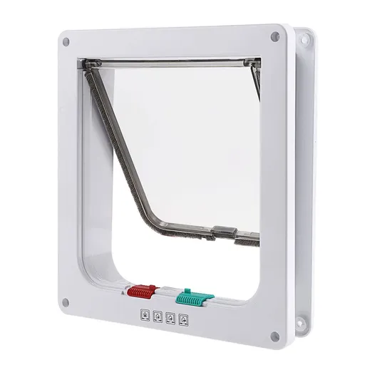 4 Way Locking Medium Cat Door for Interior Exterior Doors, Weatherproof Pet Door for Cats Doggie Kitty and Kittens with Circumference