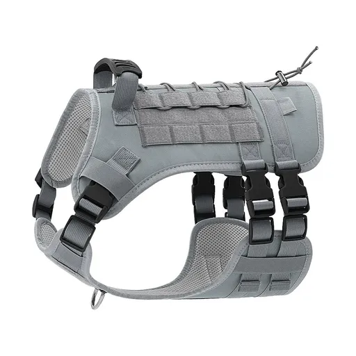 M size Grey Tactical Dog Harness for Large Dogs - Oxford Fabric No Pull Vest , Reflective Strips and Adjustable Straps - Heavy Duty Outdoor Walking Gear for Medium to Large Breeds