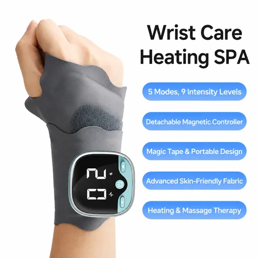 2PCS Portable EMS Wrist Massager - 3 in 1 Heating Pulse Sports Hand Wrap with 3 Heat Therapy, 9 Massage Intensities, 5 Massage Modes and Removable LCD Control, XY-02