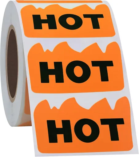500 Pieces Flame-Shaped Orange Stickers 5x3 cm, Waterproof Fluorescent Hot Stickers for Restaurants, Supermarkets, and Shops, Self-Adhesive Labels for Festivals and Businesses