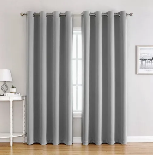 1 Piece Light Gray Blackout Curtain Panel With Grommets, Thermal Insulating Microfiber Drapes For Bedroom And Office, 100 x 250 cm