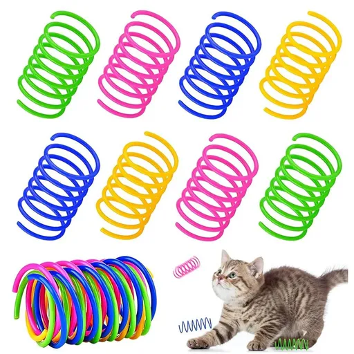 Self Playing Pet Cat Toys Plastic Colorful Spring Bouncing Cat Toy Cat Supplies includes Cat Coil Spring 20Pcs Creative Toys - Great Gift Option