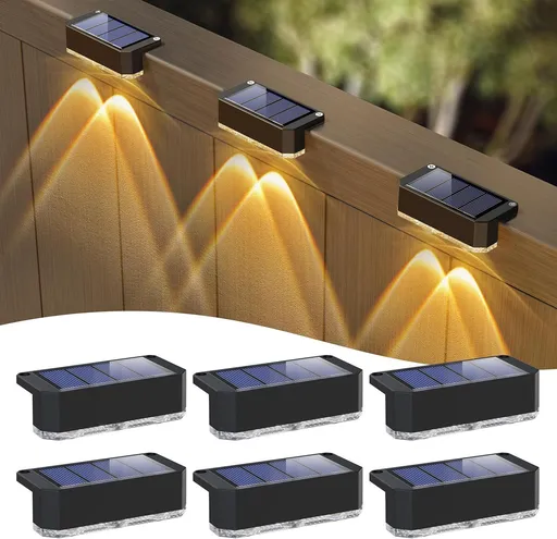 Solar Powered Outdoor Fence Light, Warm White Decorative Garden Rail Light with Auto On/Off, Easy Installation for Patio, Deck, and Yard Illumination (2PCS, WarmLight)