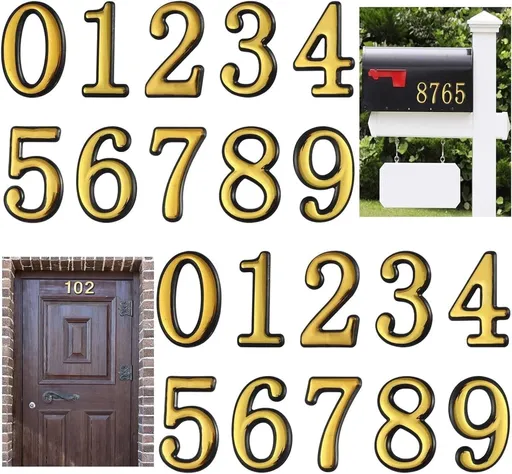 2 Inch 3D Mailbox Numbers for Outside,0-9 Gold House Numbers for Mailbox,Self-Adhesive Mailbox Numbers,Door Address Numbers Stickers for Outside Apartment House Room Office Trash Bins (Gold)