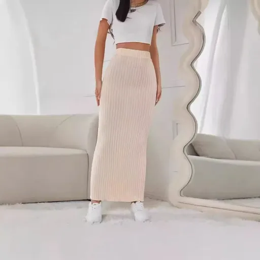 Ribbed Maxi Skirt Women'S Maxi Skirt Black Maxi Skirt Beige Maxi Skirt Trendy - Ivory - Size XXL