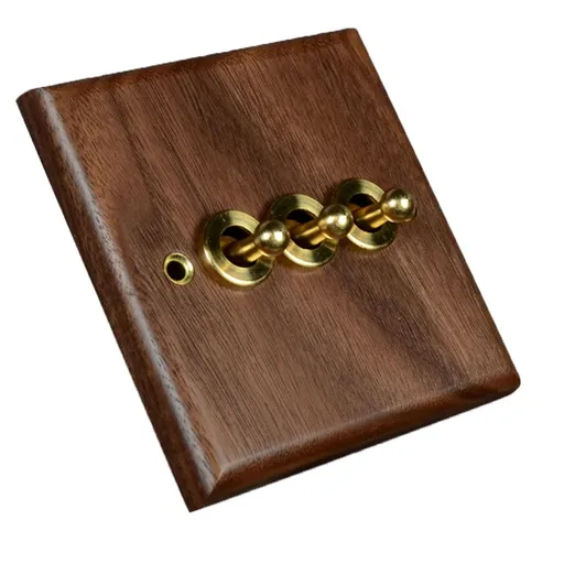 Toggle Light Rocker Switch 1/2 Way Retro Walnut Wood Plate Brass Lever 1 Gang Smile Home 3 Gang
