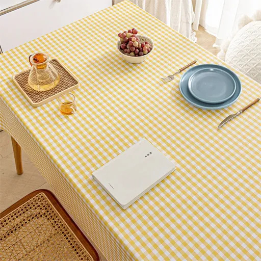 140 x 220 CM Yellow Checkered Waterproof & Oil-Proof PVC Tablecloth - Modern Wipeable Rectangular Table Protector, Scratch and Heat Resistant for Indoor & Outdoor Use