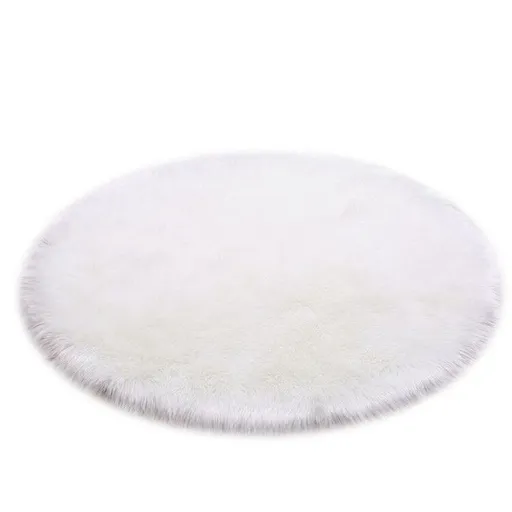 Round Fur Rug Fluffy Area Rug for Bedroom,White Faux Fur Rug Circle Rug for Kids Room, Cute Princess Castle Nursery Rug,Plush Shag