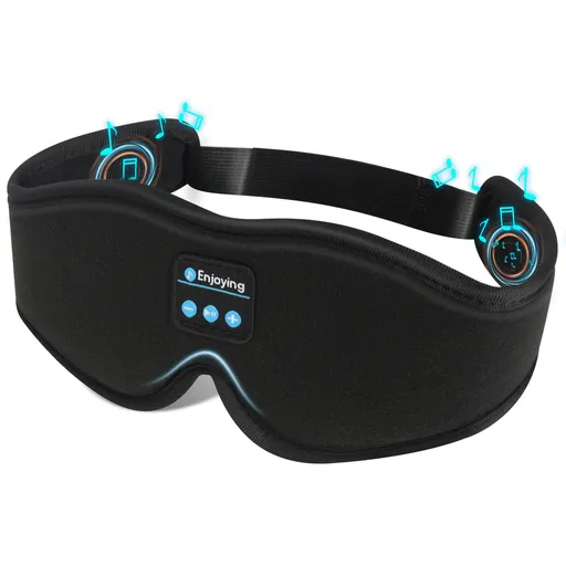Black 3D Wireless Bluetooth Sleep Mask with Integrated Stereo Headphones - 100% Blackout Memory Foam Eye Mask, Ultra-Long Battery Life & Washable Design