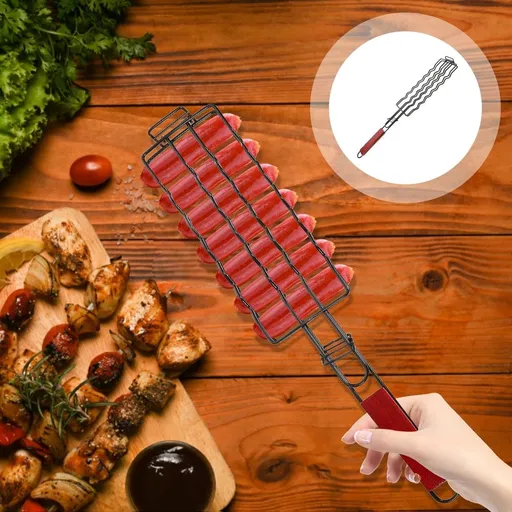 Outdoor Grill Basket with Non- Handle and Mesh for Grilling Sausages, Vegetables, and More