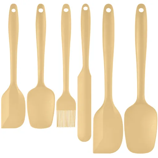 6-Piece Yellow Silicone Spatula Set – Heat-Resistant, Non-Scratch Kitchen Tools with Integrated Metal Reinforcement, Dishwasher Safe, for Cooking, Mixing, and Baking