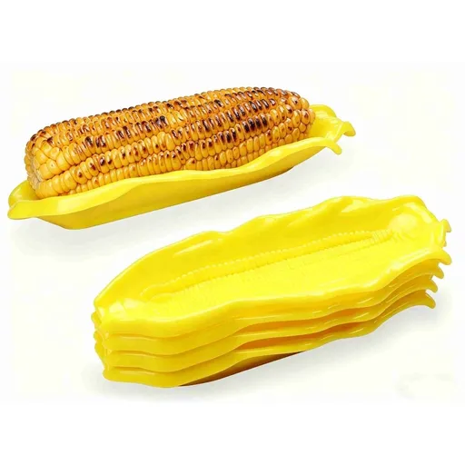4Pcs Plastic Corn Trays Corn Cob Holders Holders Service Tray BBQ Tools Cob Dinnerware, Yellow