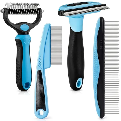 4-Piece Pet Dematting Comb Set – Deshedding & Flea Comb for Cats & Dogs, Fine Tooth & Double-Sided Grooming Tools, Long & Short Hair
