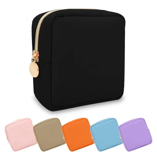 Waterproof Mini Makeup Bag for Purse,Small Cosmetic Pouch Nylon Travel Toiletry Organizers Bag for Women Girls,Cute Zipper Preppy Coin Purse for Work(Mini-Black)