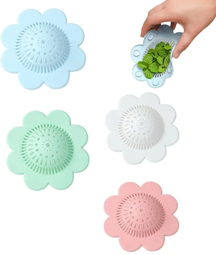 4 pieces - hair filter - drain cover - drain strainers - floor drain - drain hair catchers - shower drain covers - silicone hair stoppers - bathtub drain protector - shower drain protectors - for bathroom, bathtub and kitchen - blue, white, green, pi