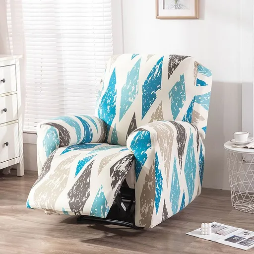 Recliner Cover Anti Scratch Lazy Recliner Chair Cover Protective Stretching Printed Reclining Chair Cover Sofa Slipcovers Convenient Elastic Reclining Chair Slipcover for Home - Sky Blue - Size One-seater