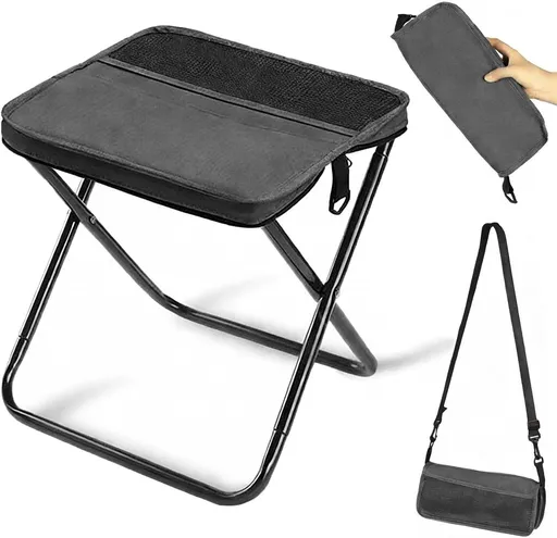 Portable Crossbody Bag Folding Stool, Lightweight Outdoor Seat and Carry Bag for Camping, Hiking, Fishing, Sports Events and Travel, Black