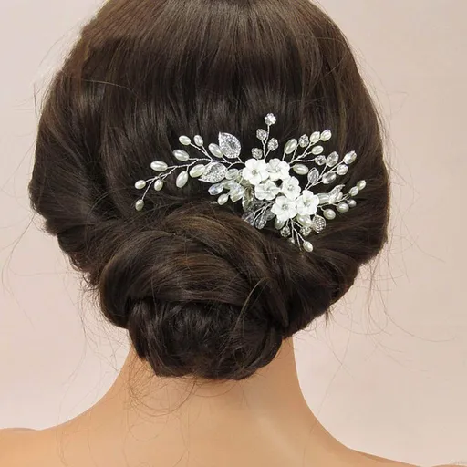 Flower Bride Wedding Hair Comb Leaf Bridal Headpiece Pearl Hair Accessories Crystal Hair Piece Jewelry for Women and Girls